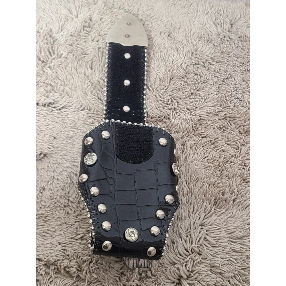Montana West Cell Phone Case Bling Black Faux Leather Holster Clip Rhinestones